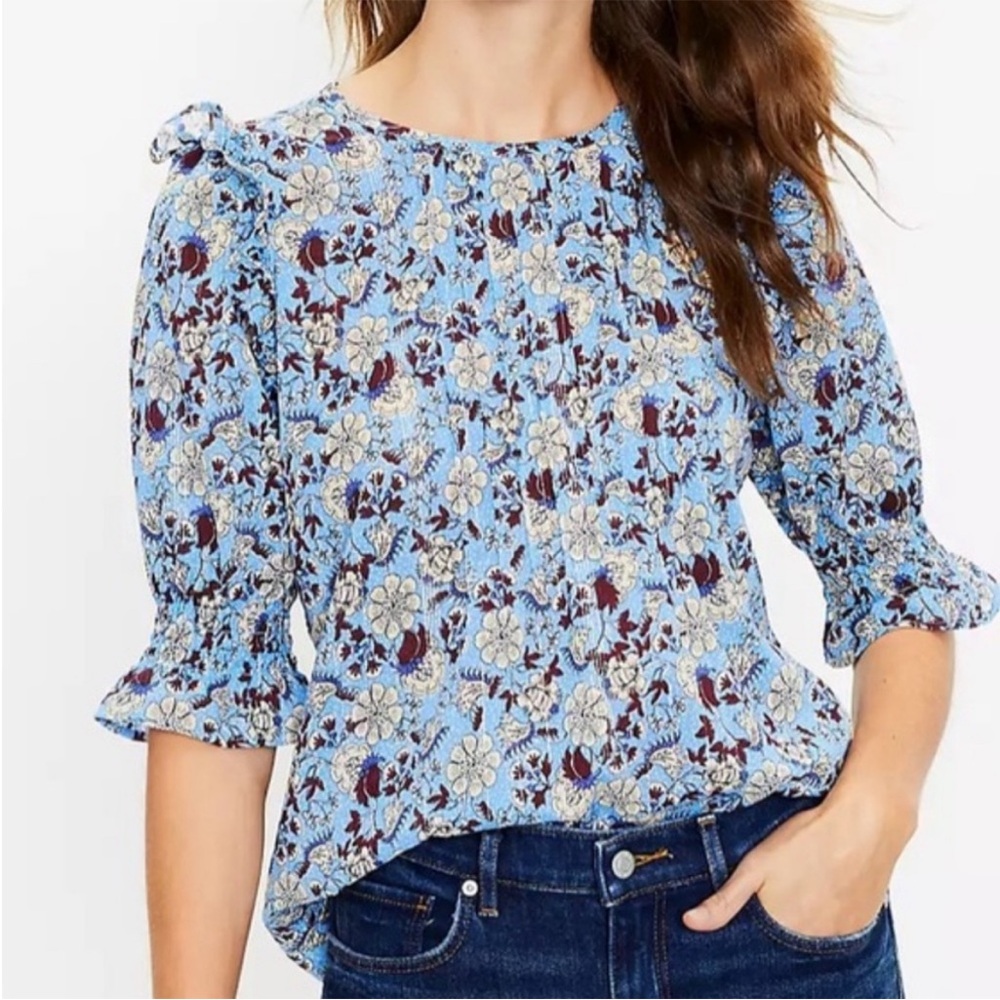 Loft Floral and Metallic Top